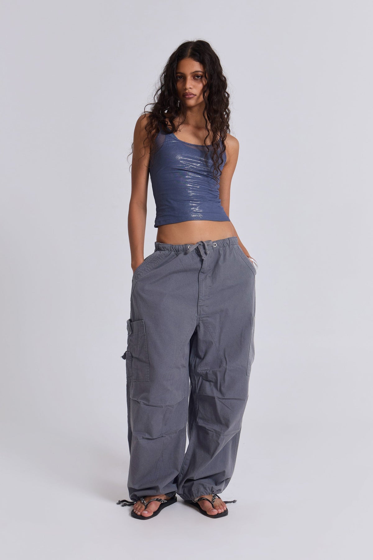 Vintage Grey Parachute Cargo Pants