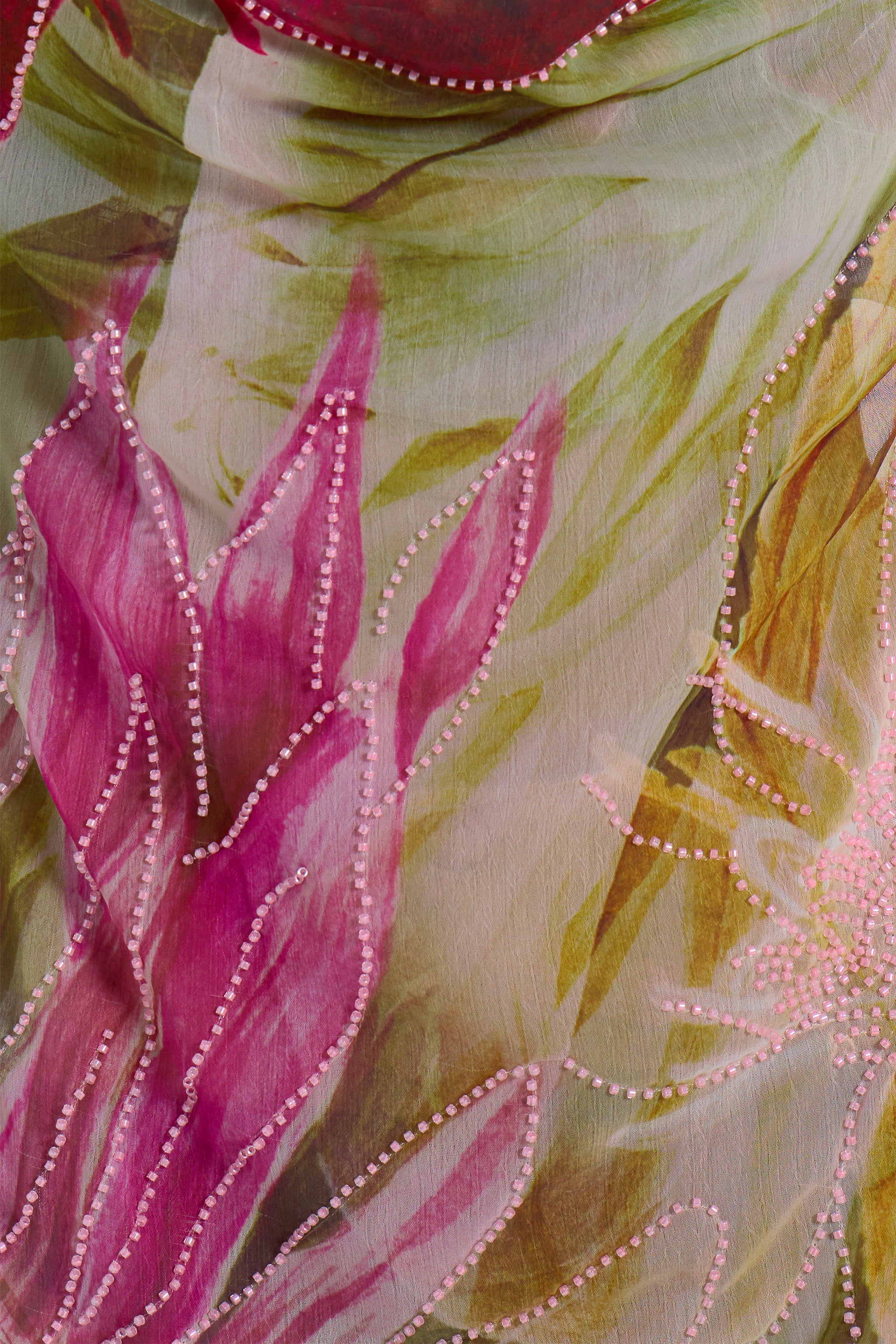 Dahlia Hand-Beaded Backless Chiffon Maxi Dress in Rosa