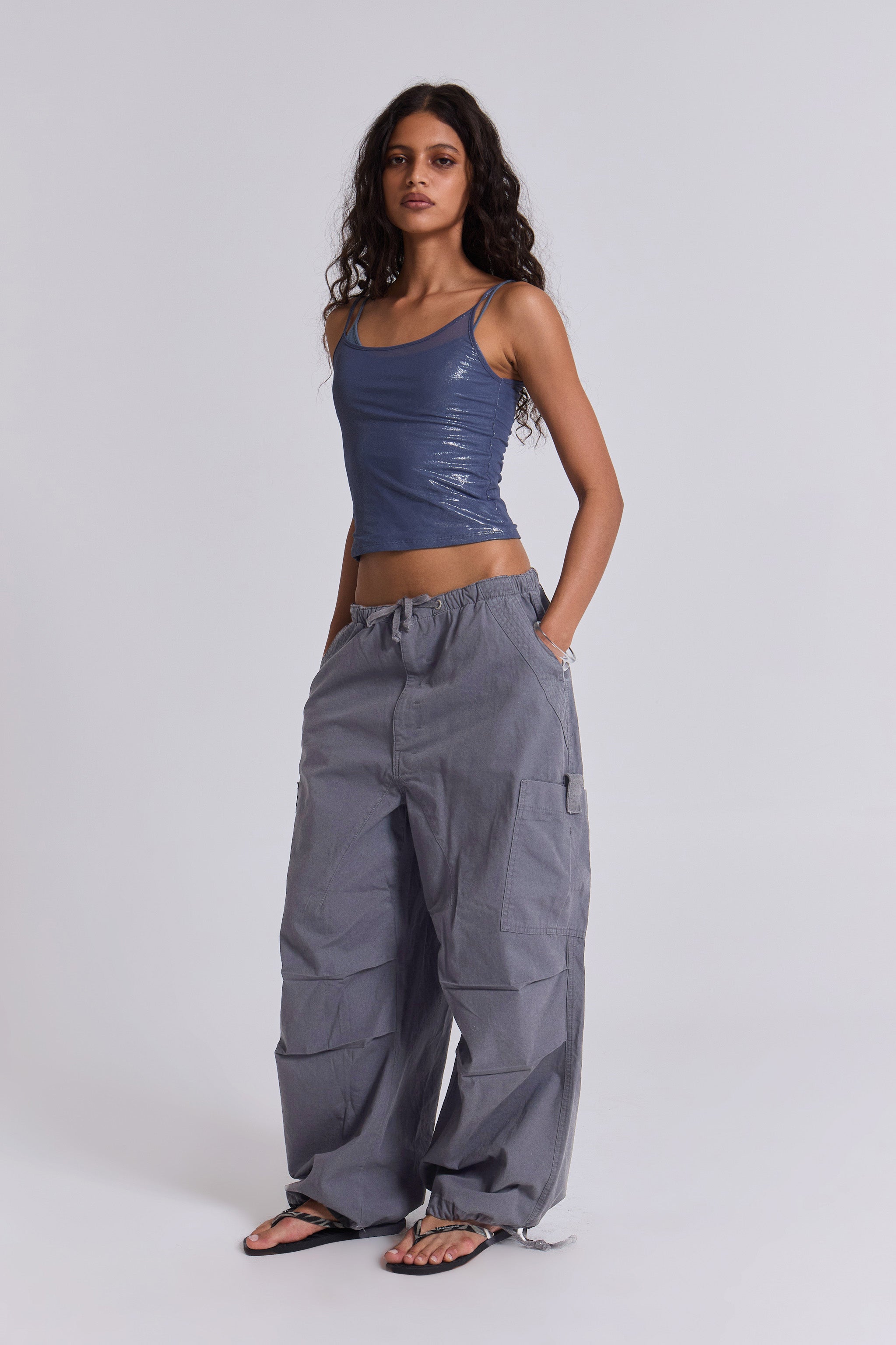 Vintage Grey Parachute Cargo Pants