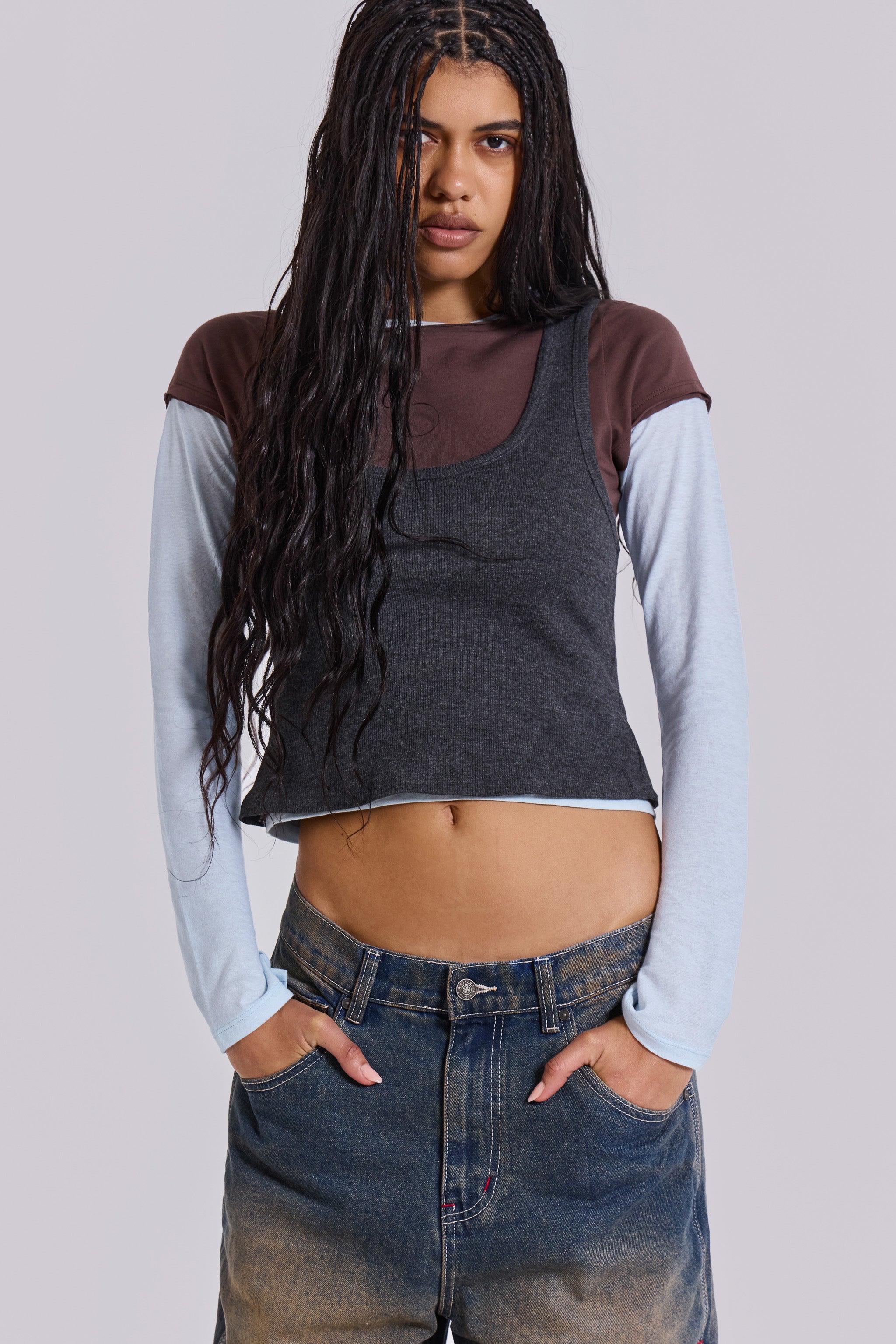 Lexie Triple Layer Long Sleeve Top in Grey