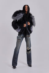 Oksana Patchwork Faux Fur Coat in Black