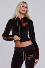 Brown Three Velour Fitted Hoodie