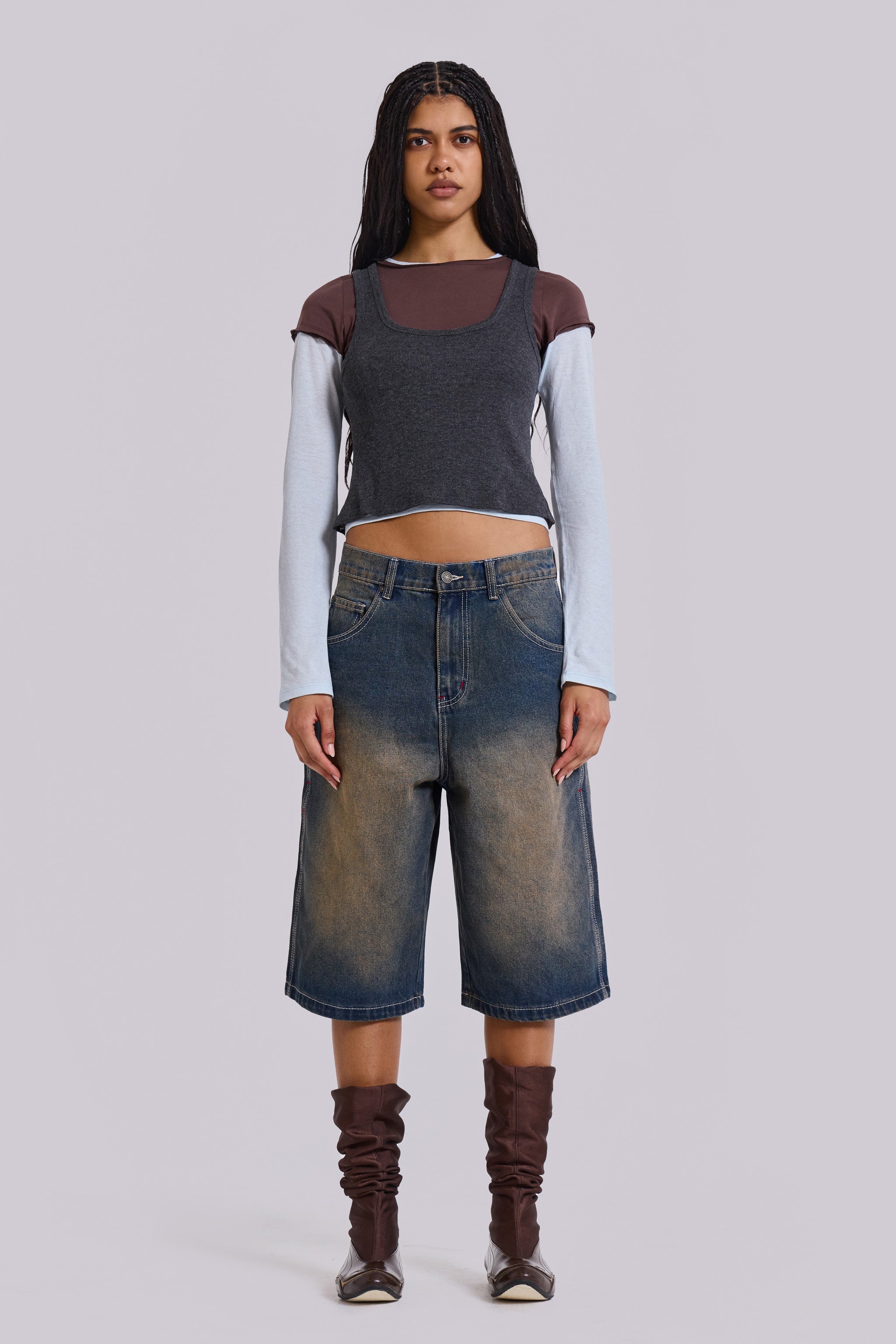 Lexie Triple Layer Long Sleeve Top in Grey