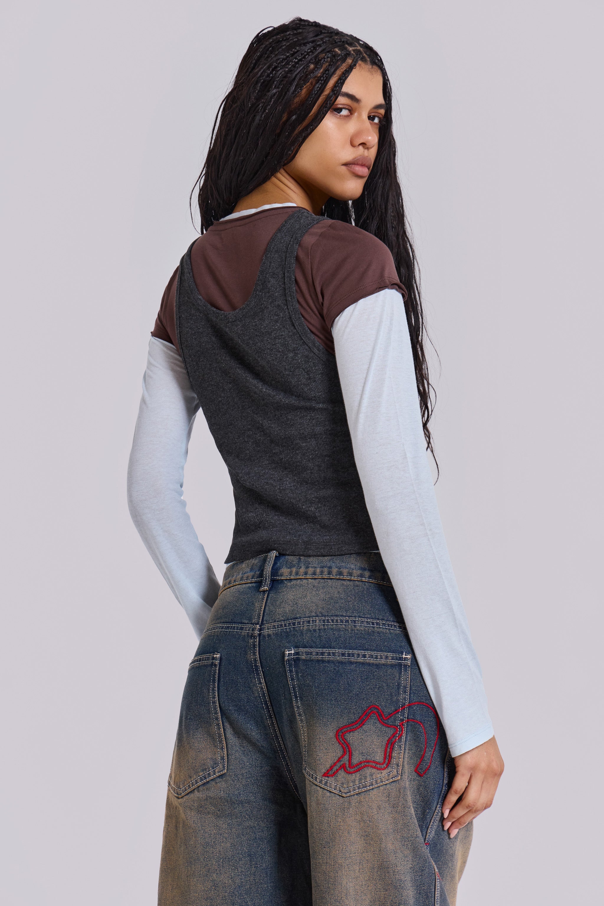 Lexie Triple Layer Long Sleeve Top in Grey