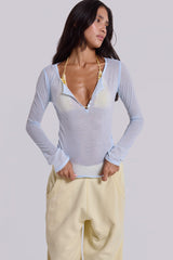 Sheer Henley Top In Sky