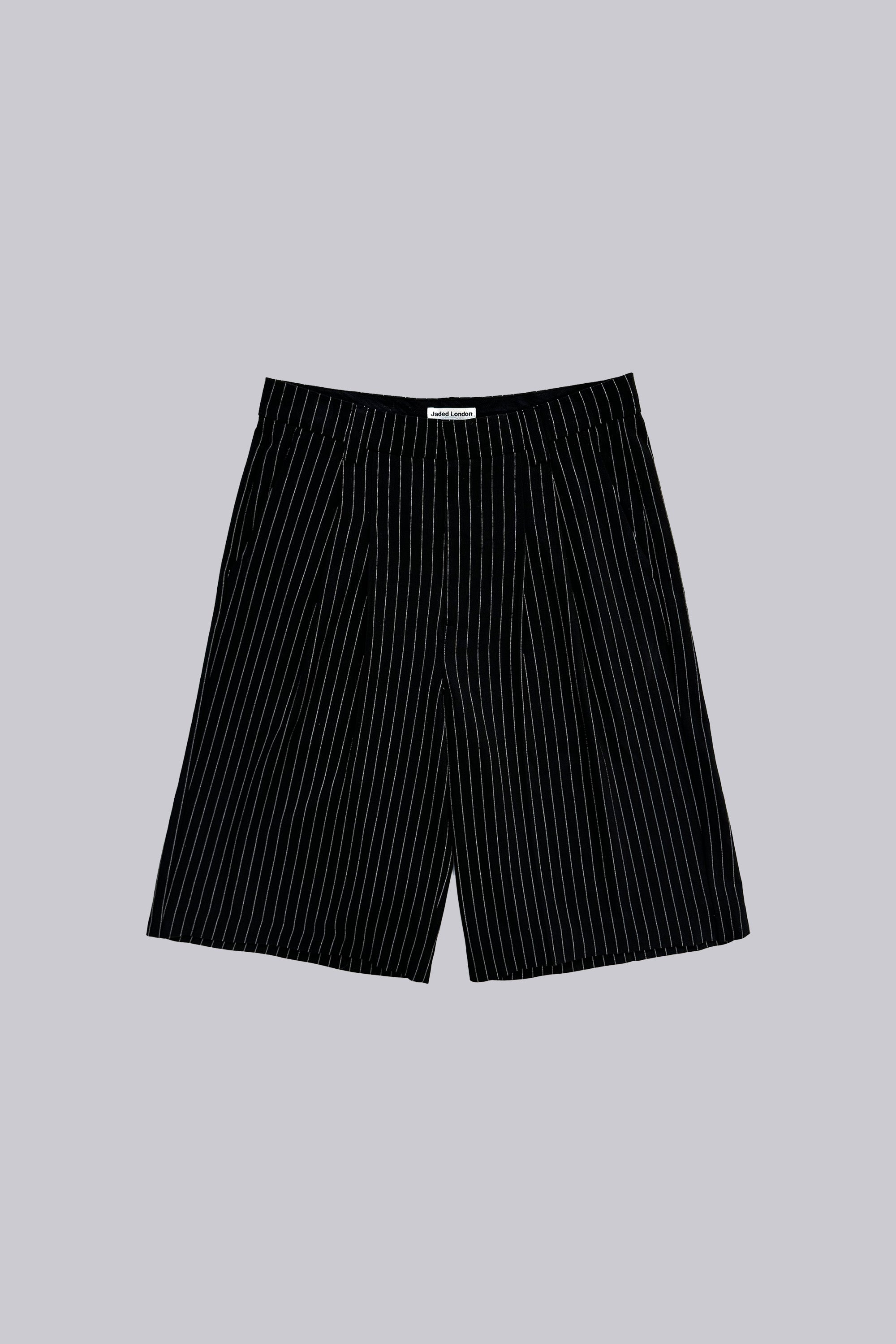 Black Pinstripe Goliath Baggy Shorts