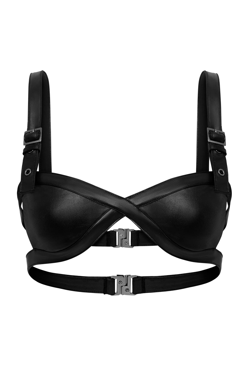 Black Hydra Bikini Top with Buckle Detail