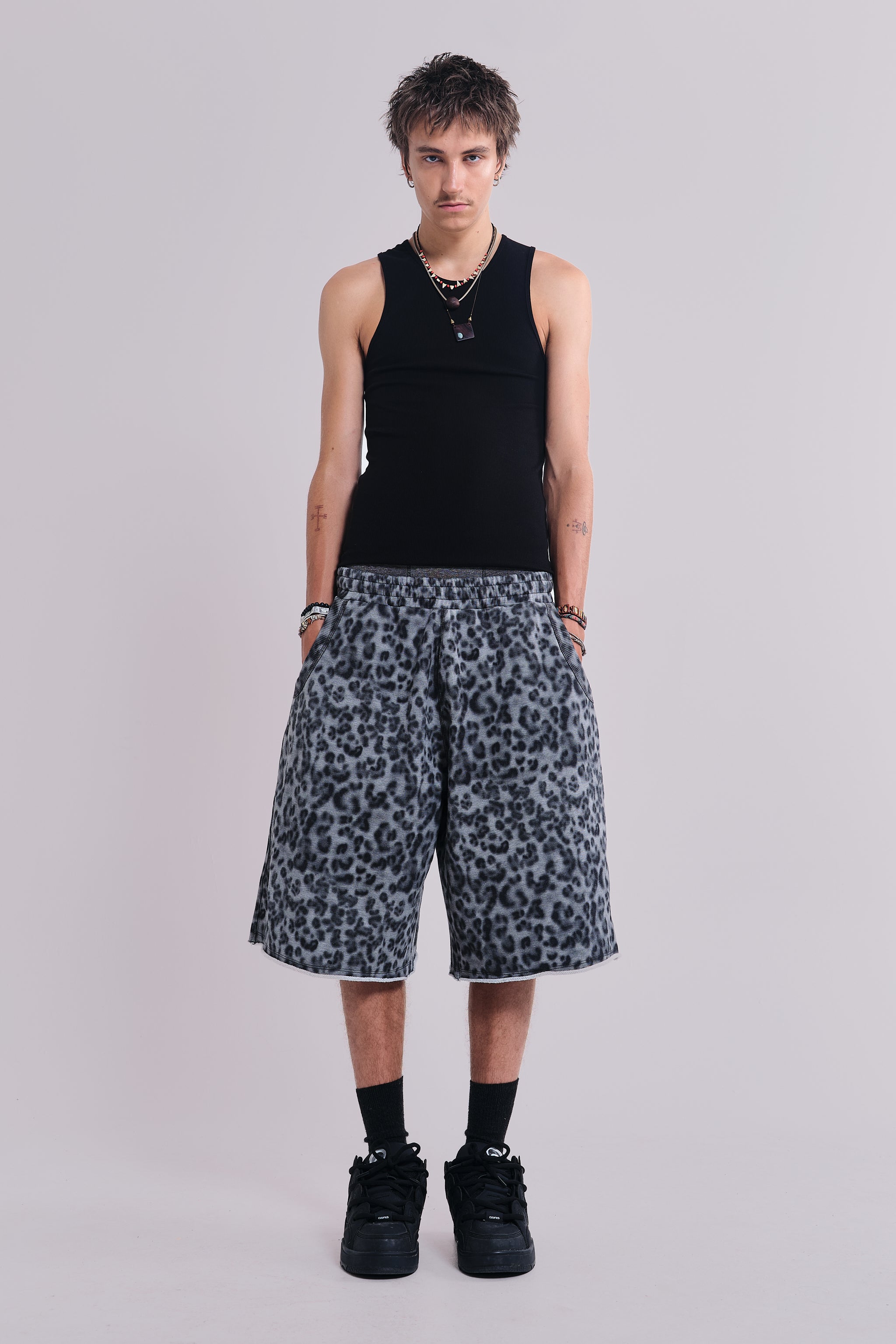 Airbrush Grey Leopard Monster Shorts