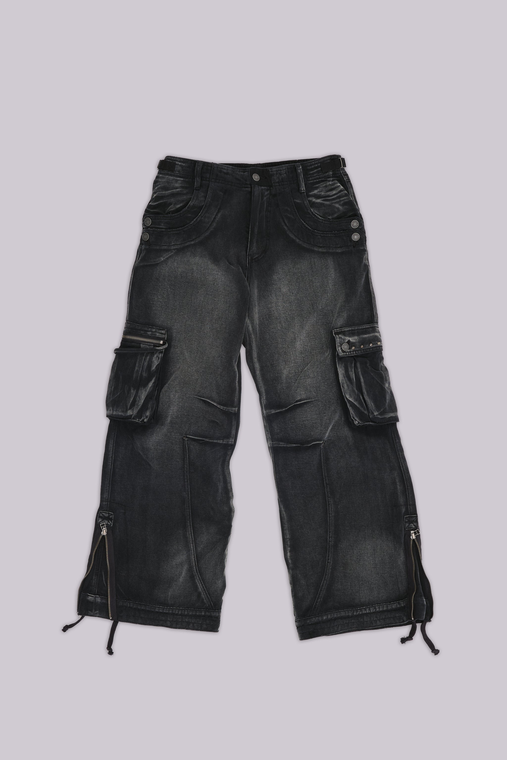 Sun Faded Black Trooper Cargo Pants