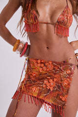 Melona Embellished Wrap Mini Skirt in Tangerine