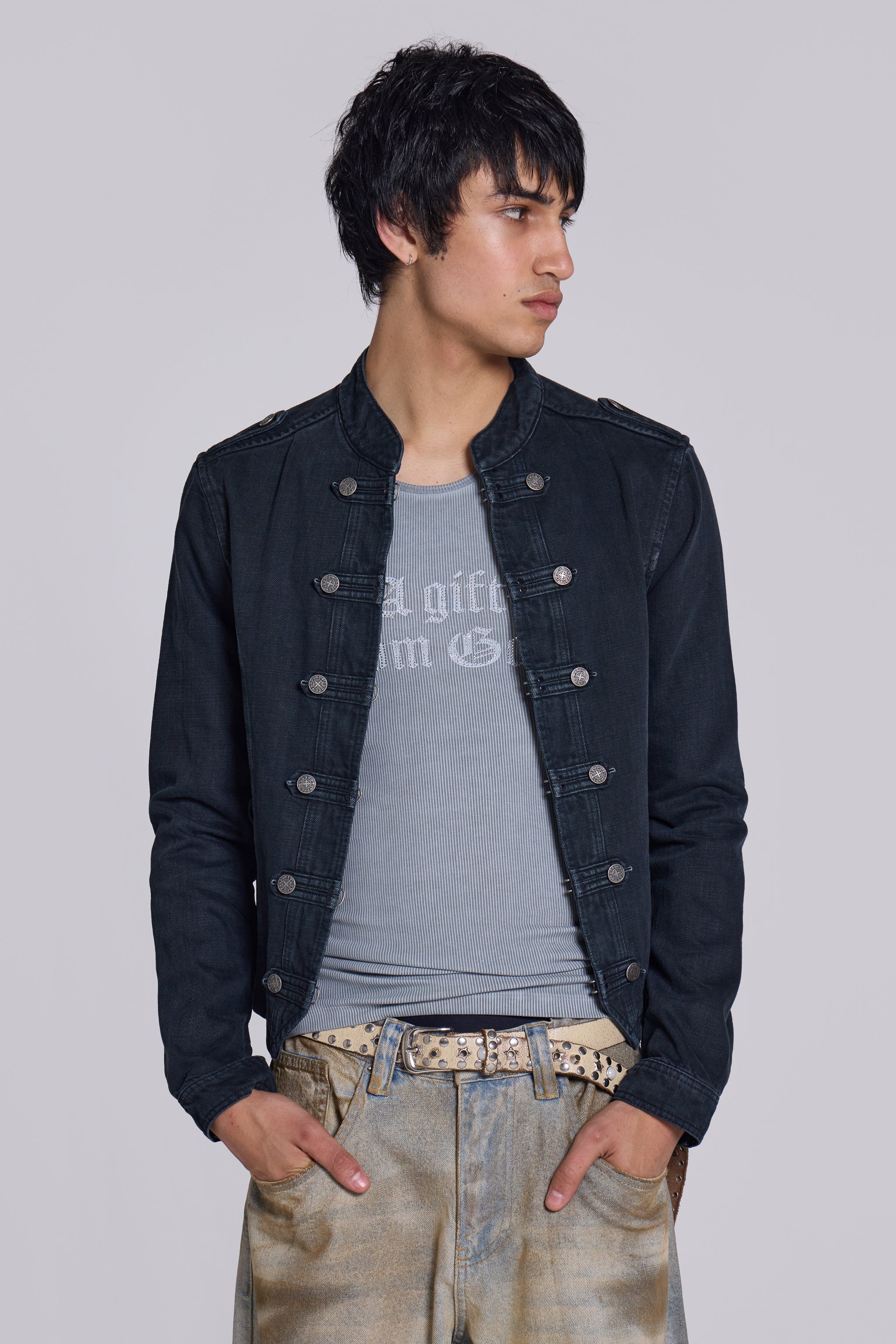 Rebel Military Jacket in Washed Black