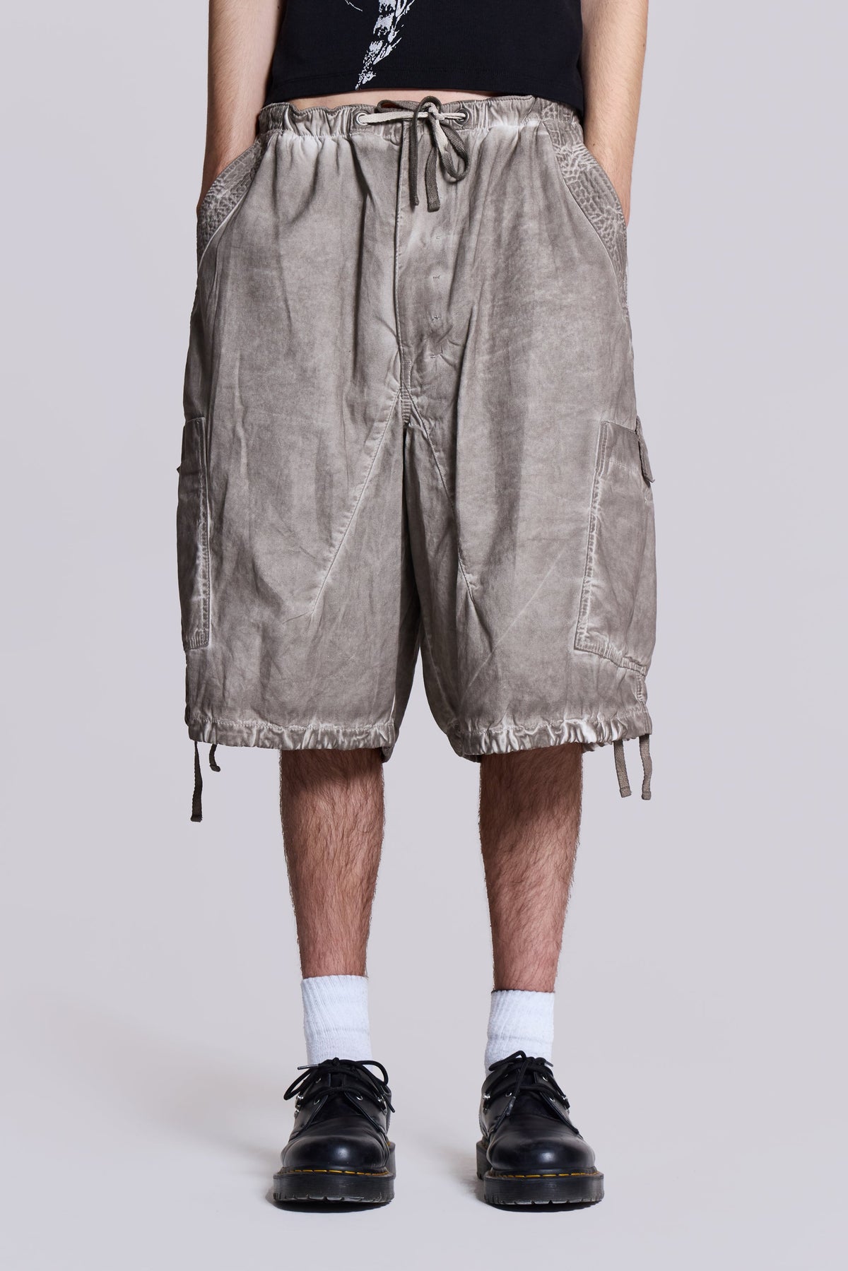 Stone Oil Wash Parachute Baggy Shorts
