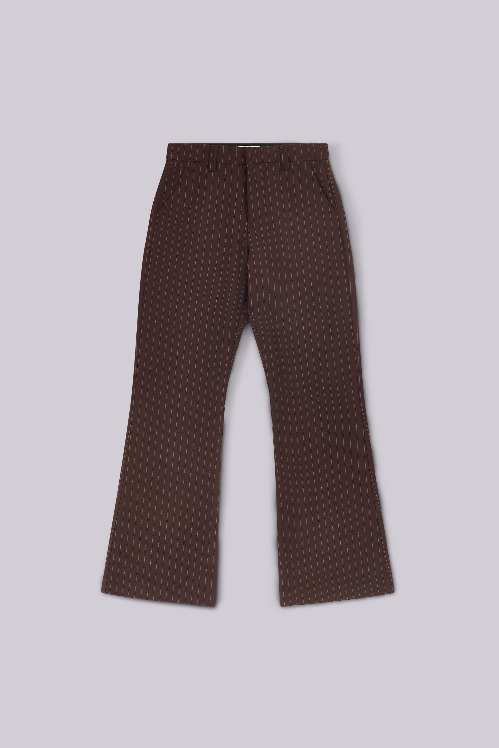 Brown Pinstripe Stacked Bootcut Suit Pants