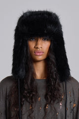 Black Faux Fur Trapper Hat