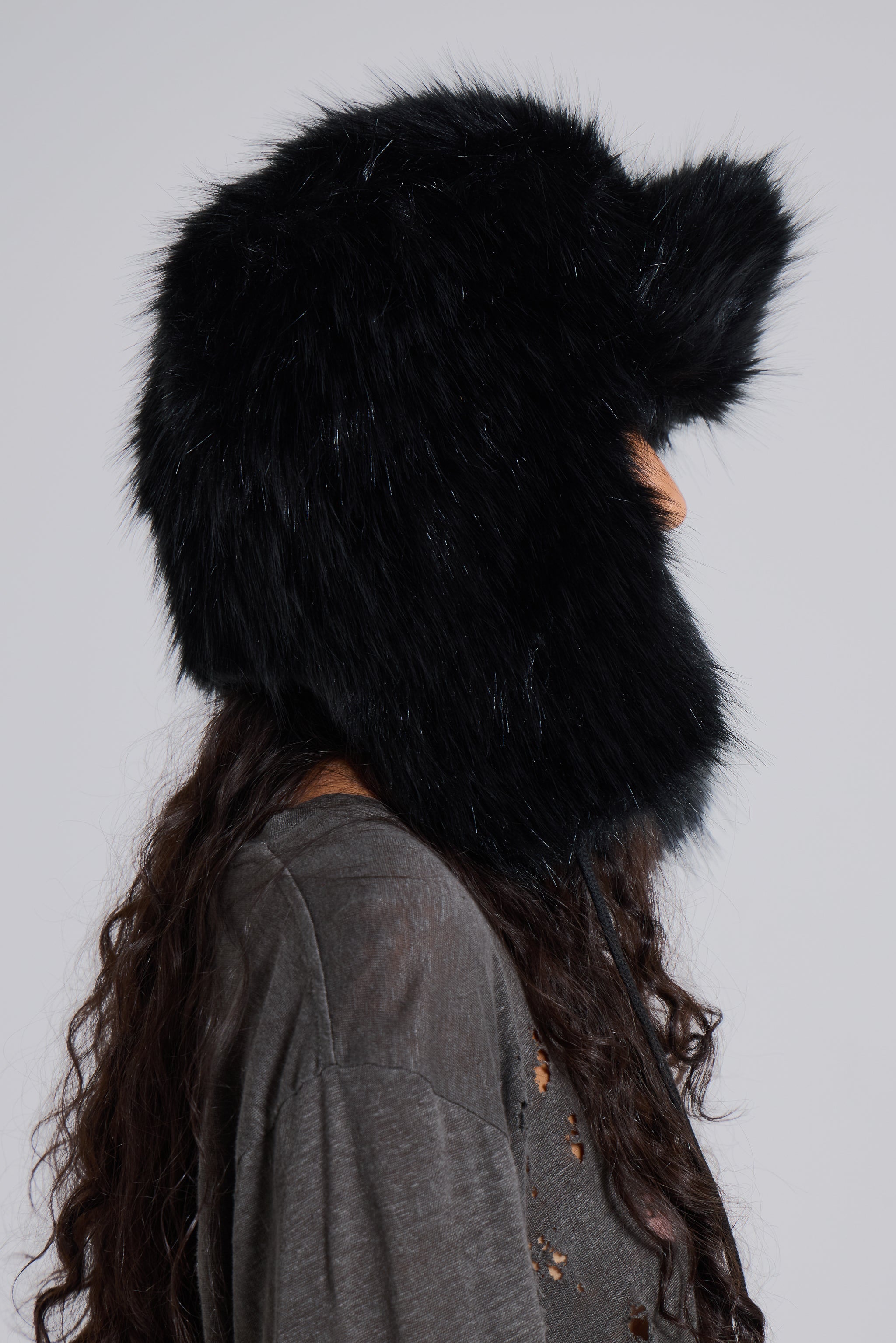 Black Faux Fur Trapper Hat