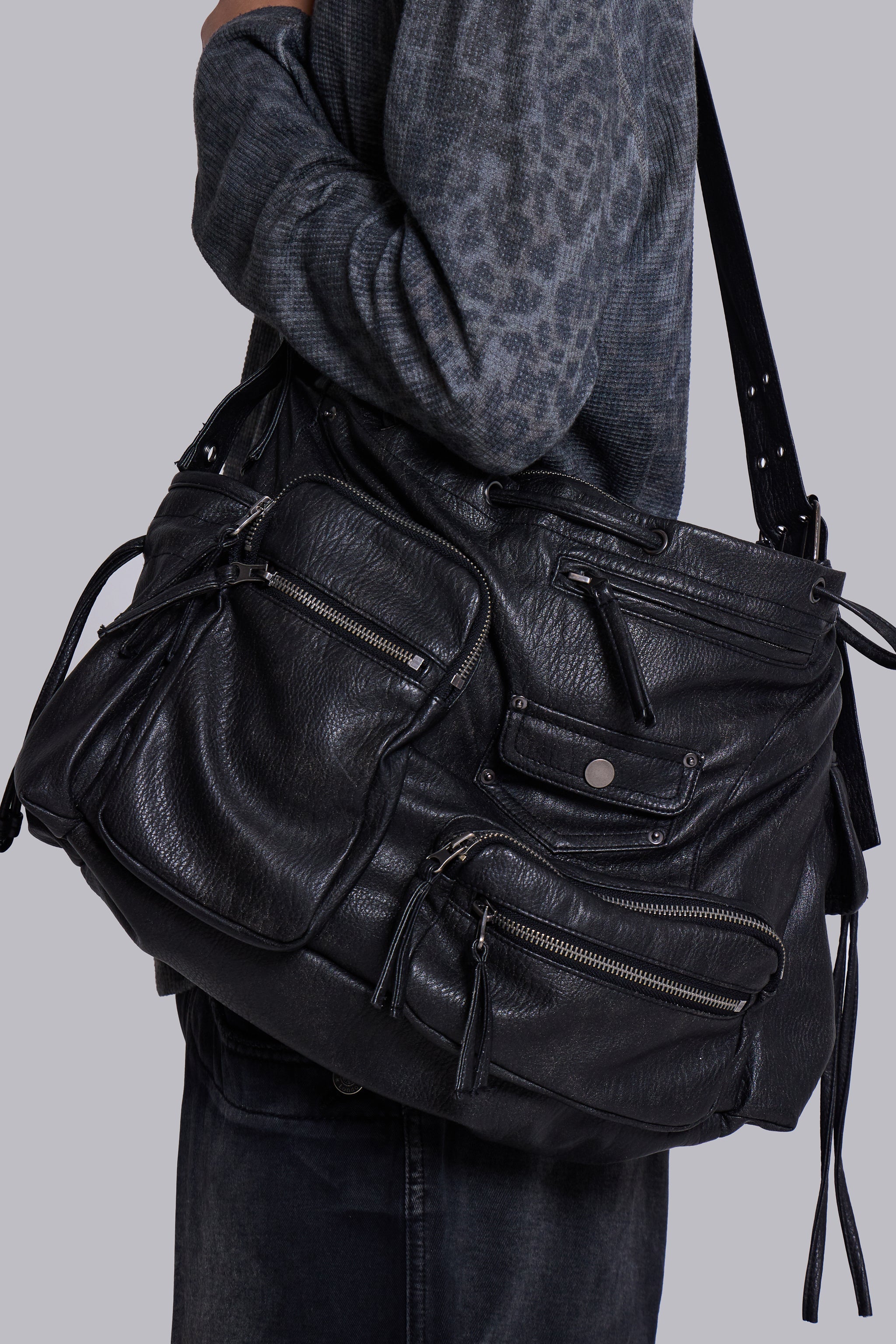 Faux Leather Utility Satchel