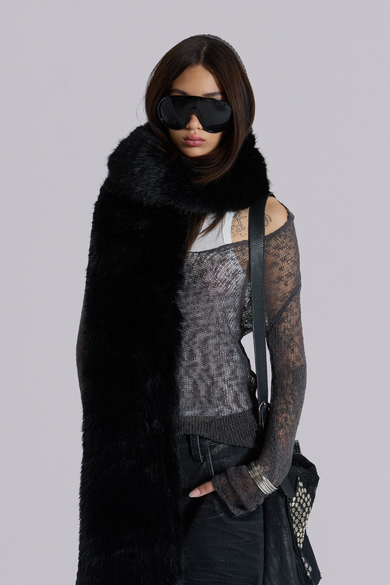 Black Cara Faux Fur Scarf