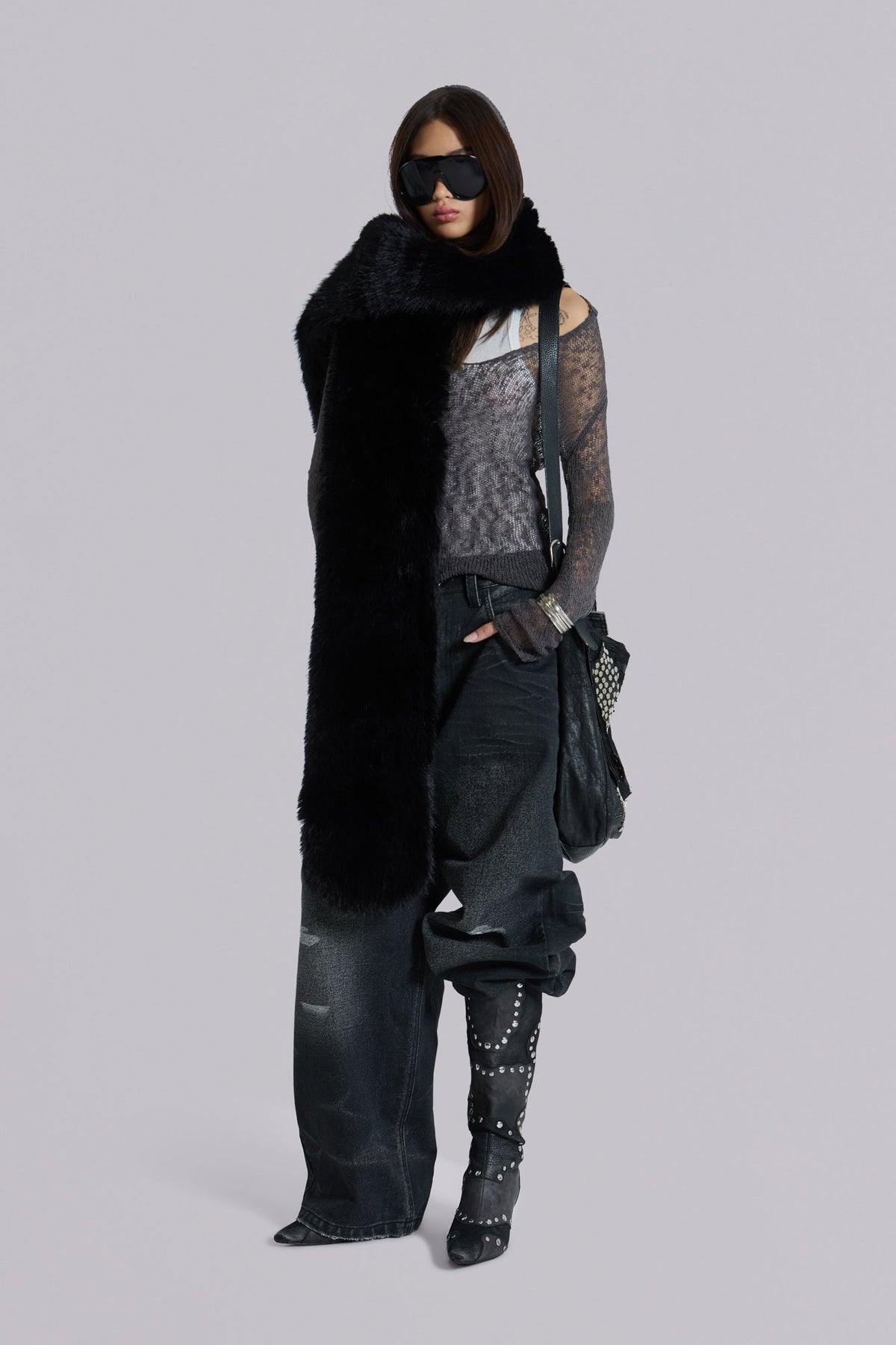 Black Cara Faux Fur Scarf