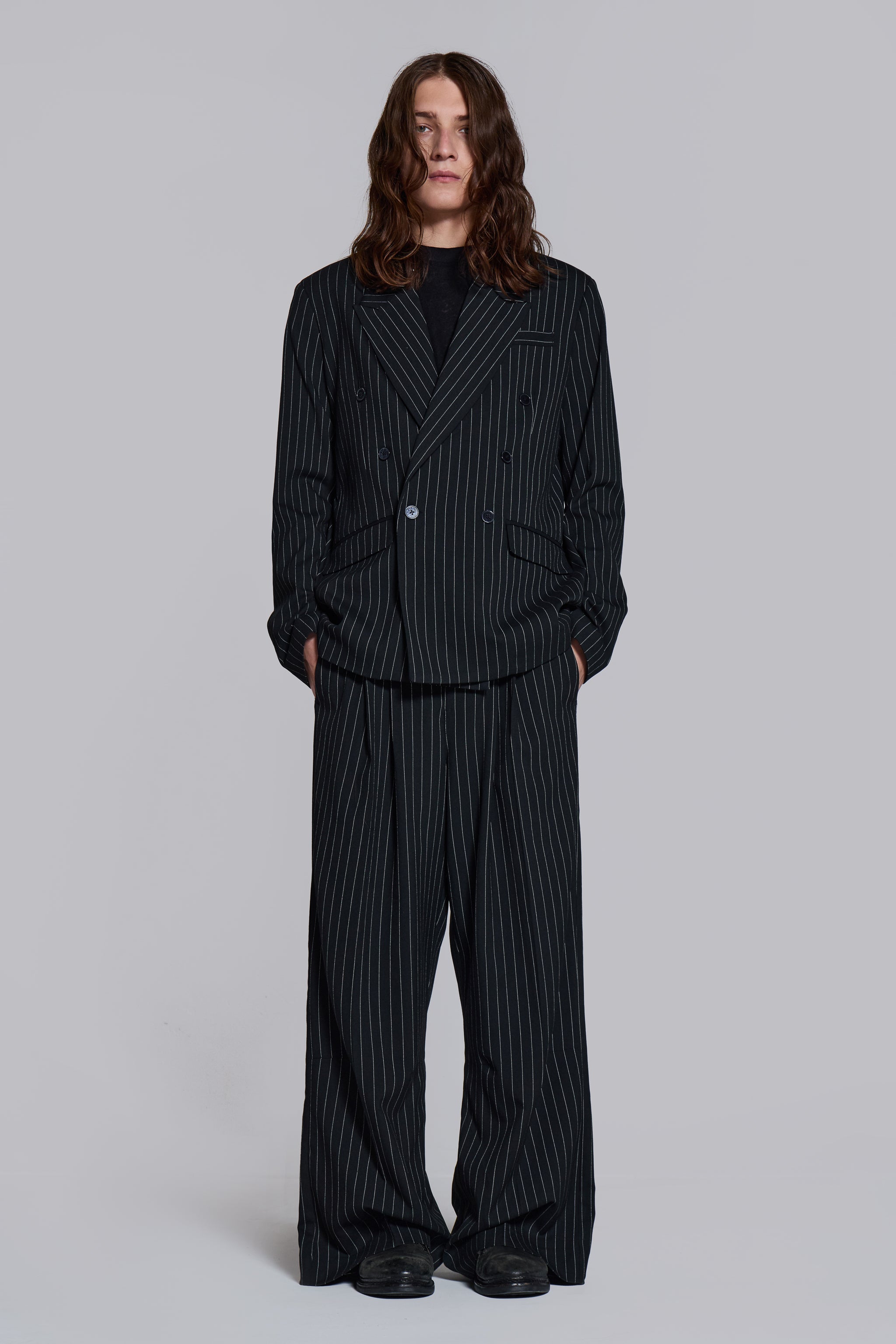 Goliath Pinstripe Double Breasted Boxy Blazer