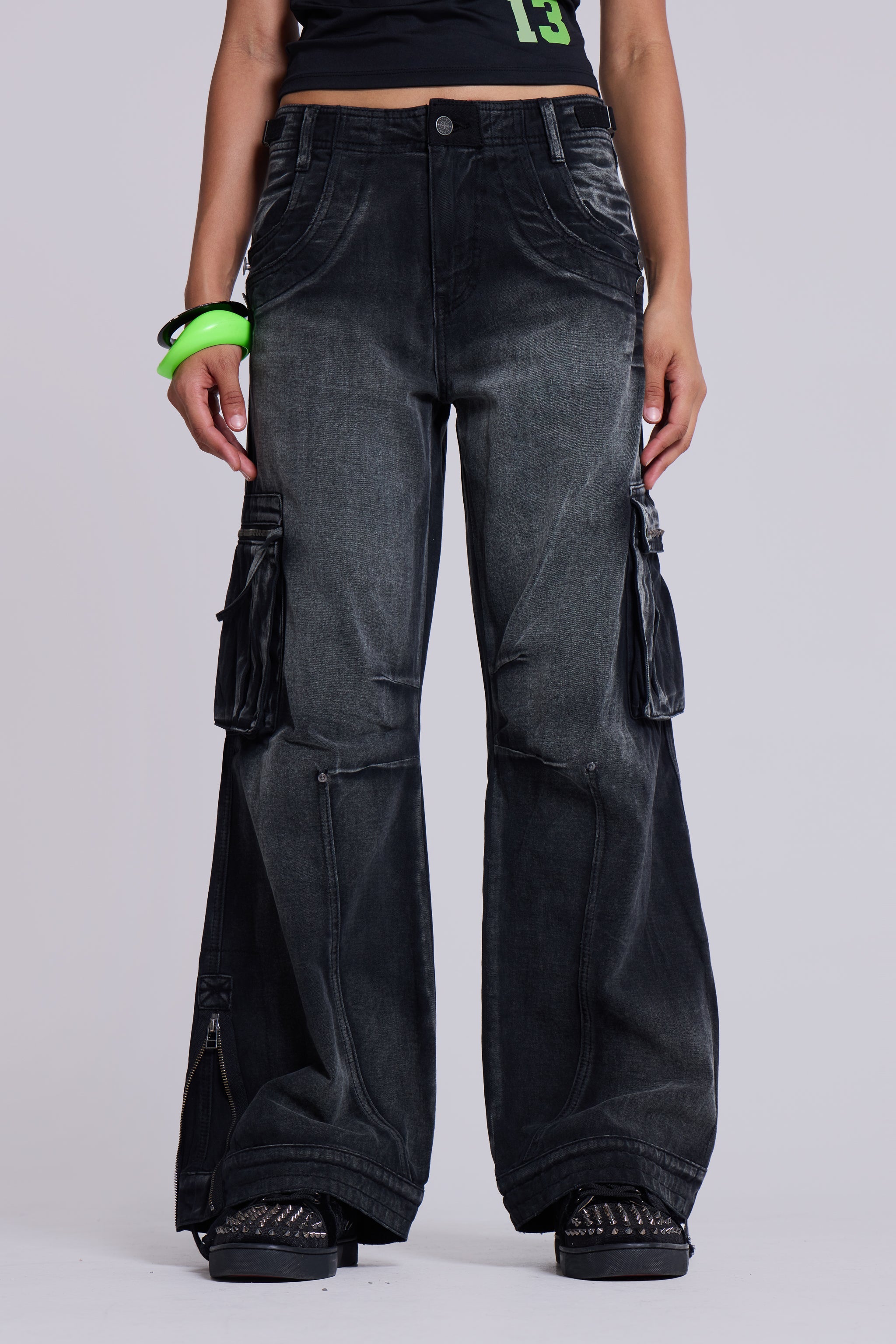 Sun Faded Black Trooper Cargo Pants
