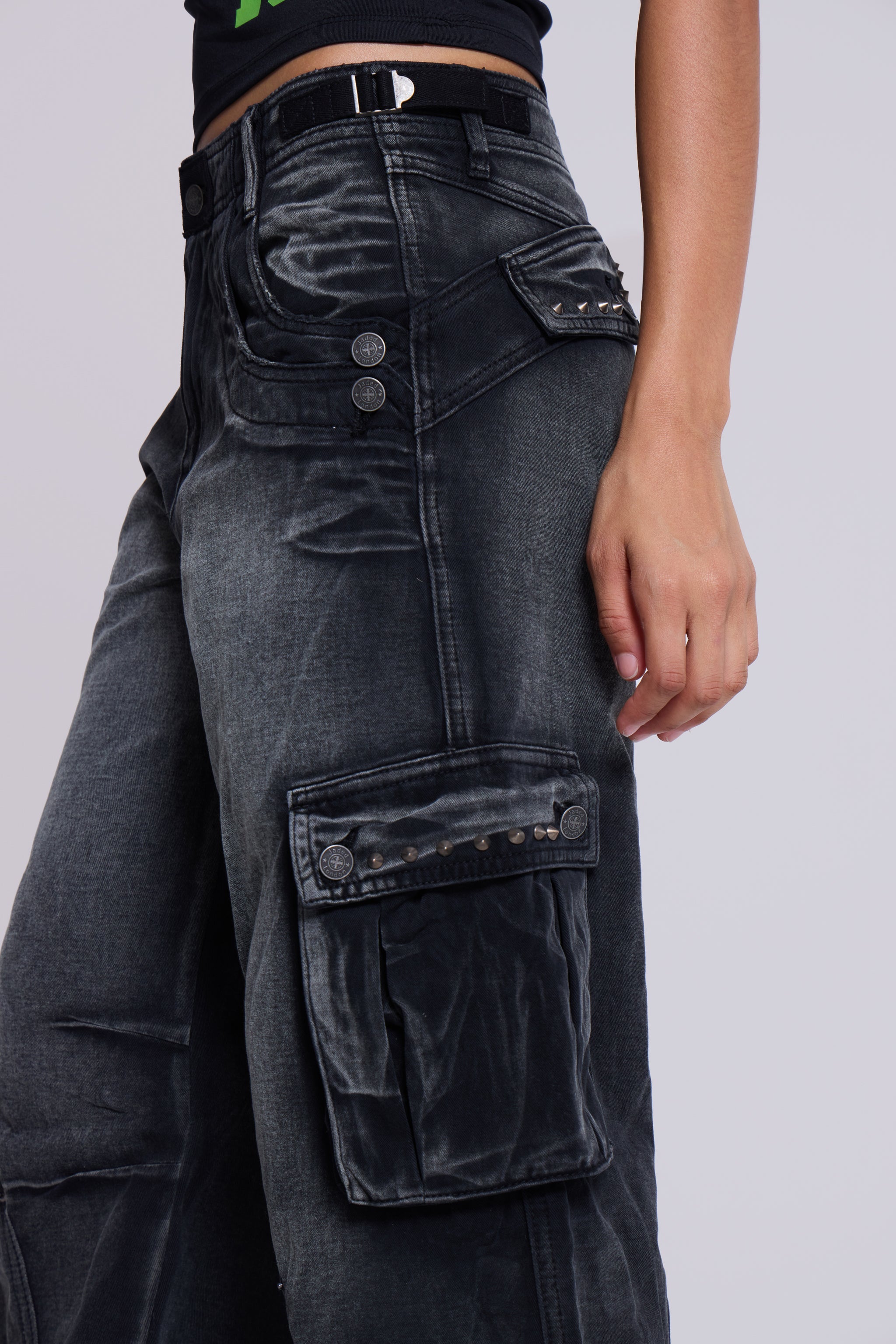 Sun Faded Black Trooper Cargo Pants