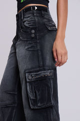 Sun Faded Black Trooper Cargo Pants