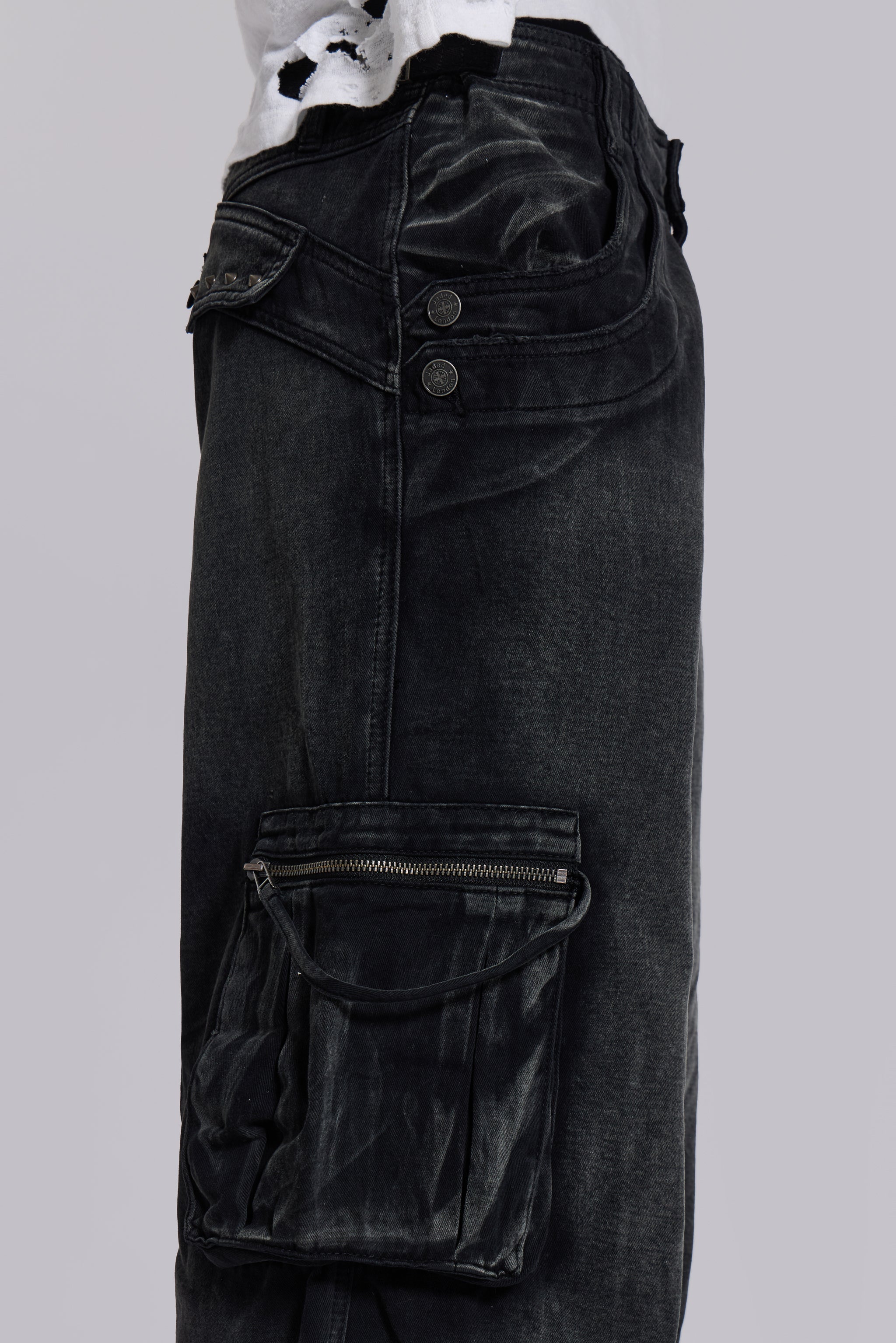 Sun Faded Black Trooper Cargo Pants