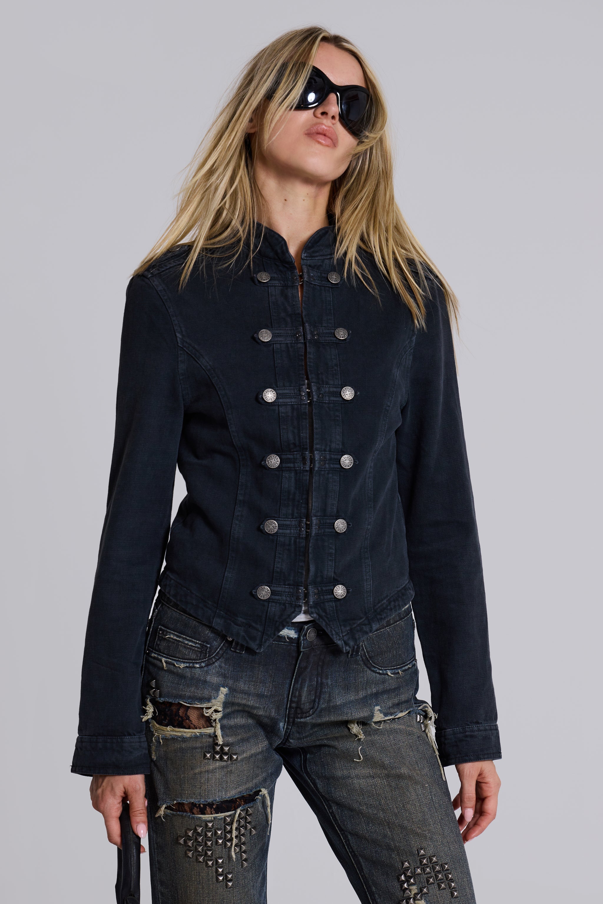 Rebel Military Jacket in Washed Black