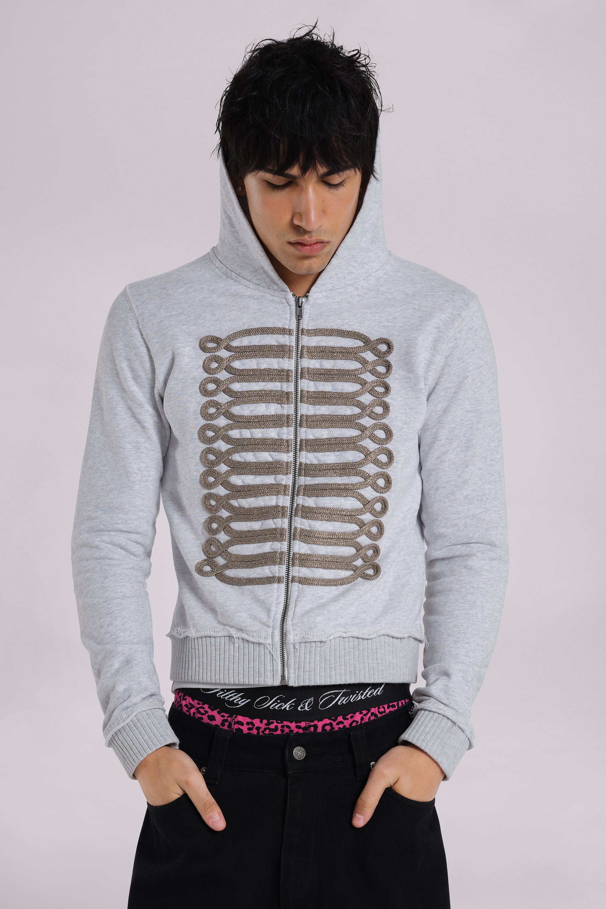 Grey Marl Military Hoodie