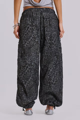 Charcoal Leopard Parachute Pants