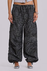 Charcoal Leopard Parachute Pants