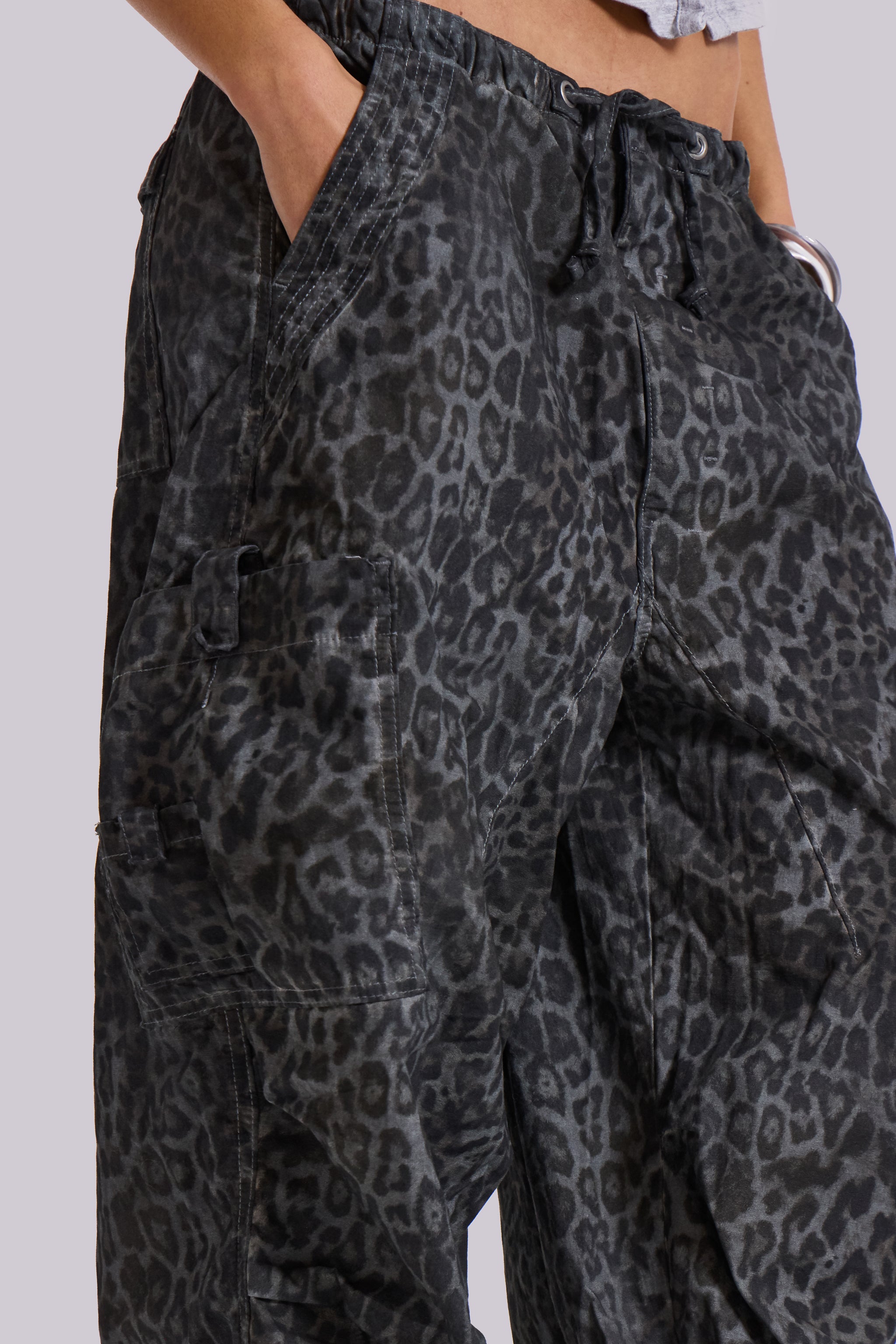 Charcoal Leopard Parachute Pants