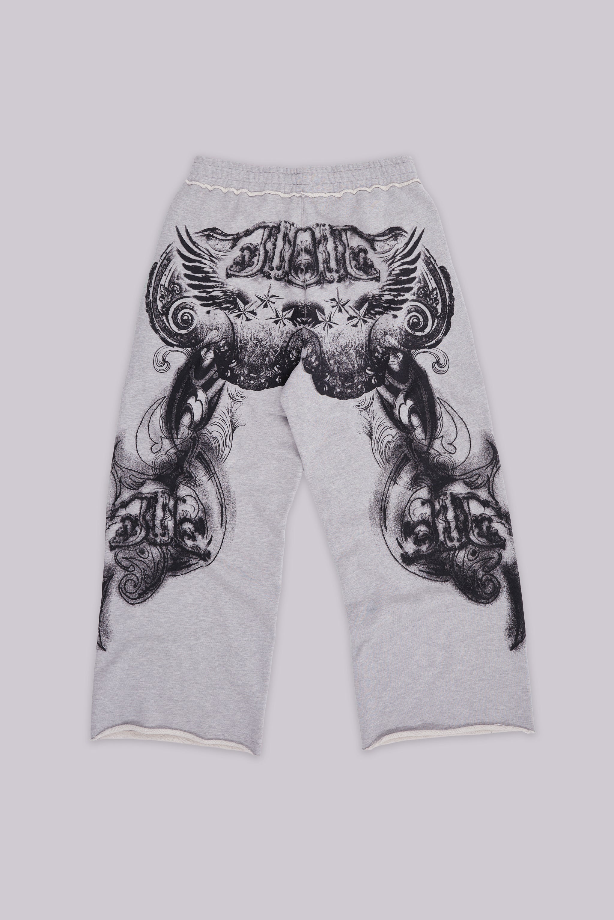Grey Marl Gothic Print Baggy Monster Joggers