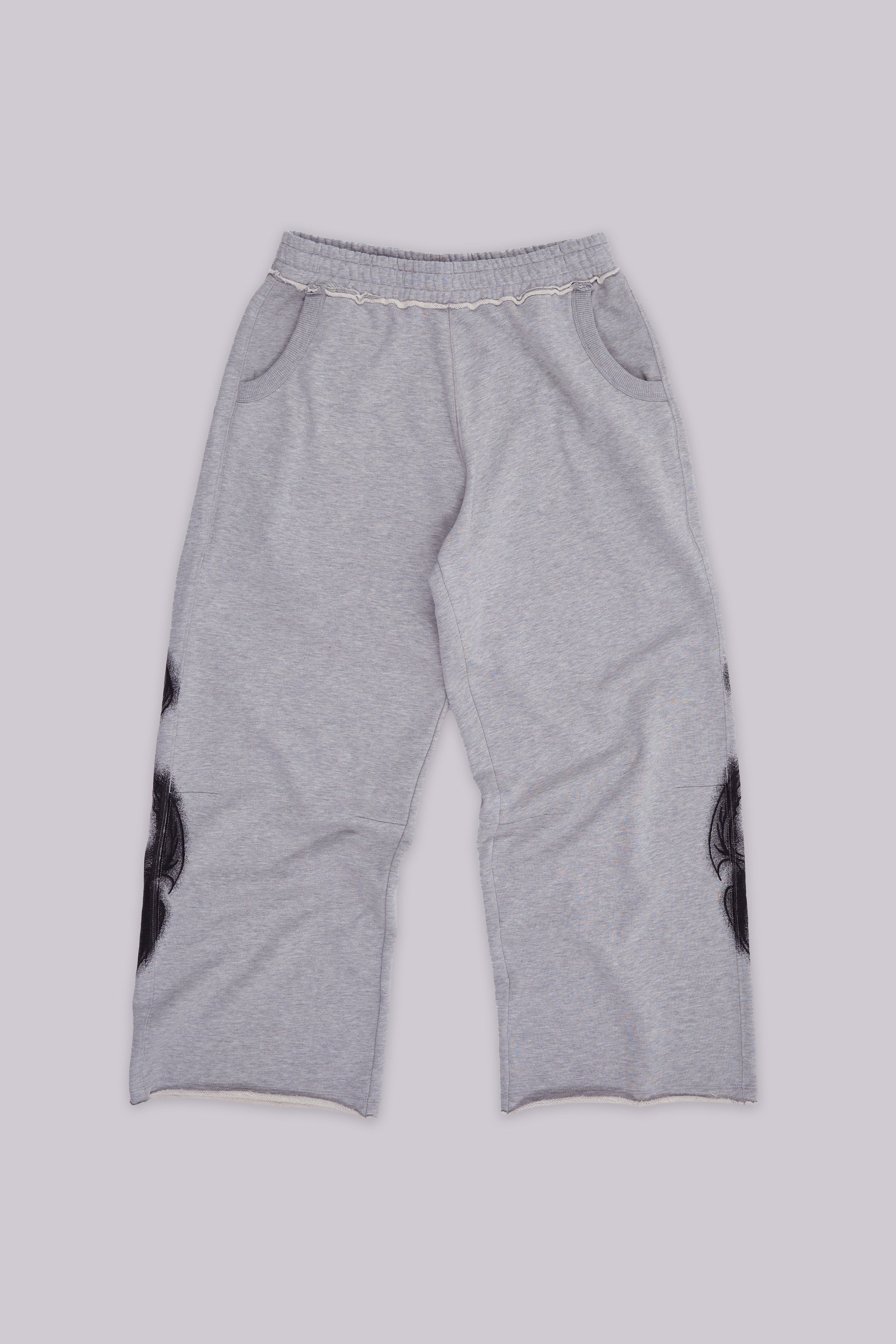 Grey Marl Gothic Print Baggy Monster Joggers