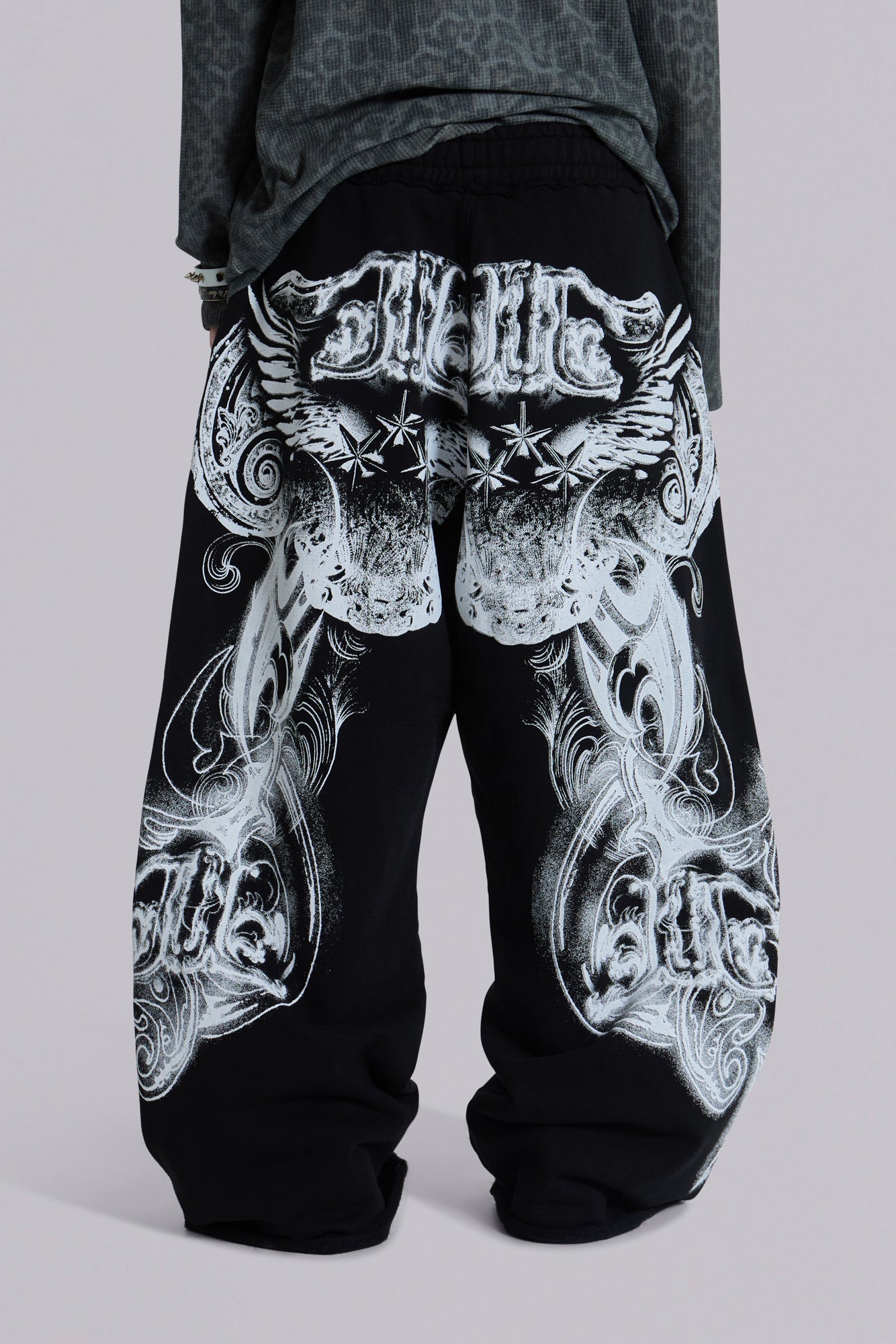 Black Gothic Print Baggy Monster Joggers