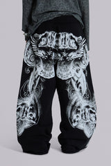 Black Gothic Print Baggy Monster Joggers
