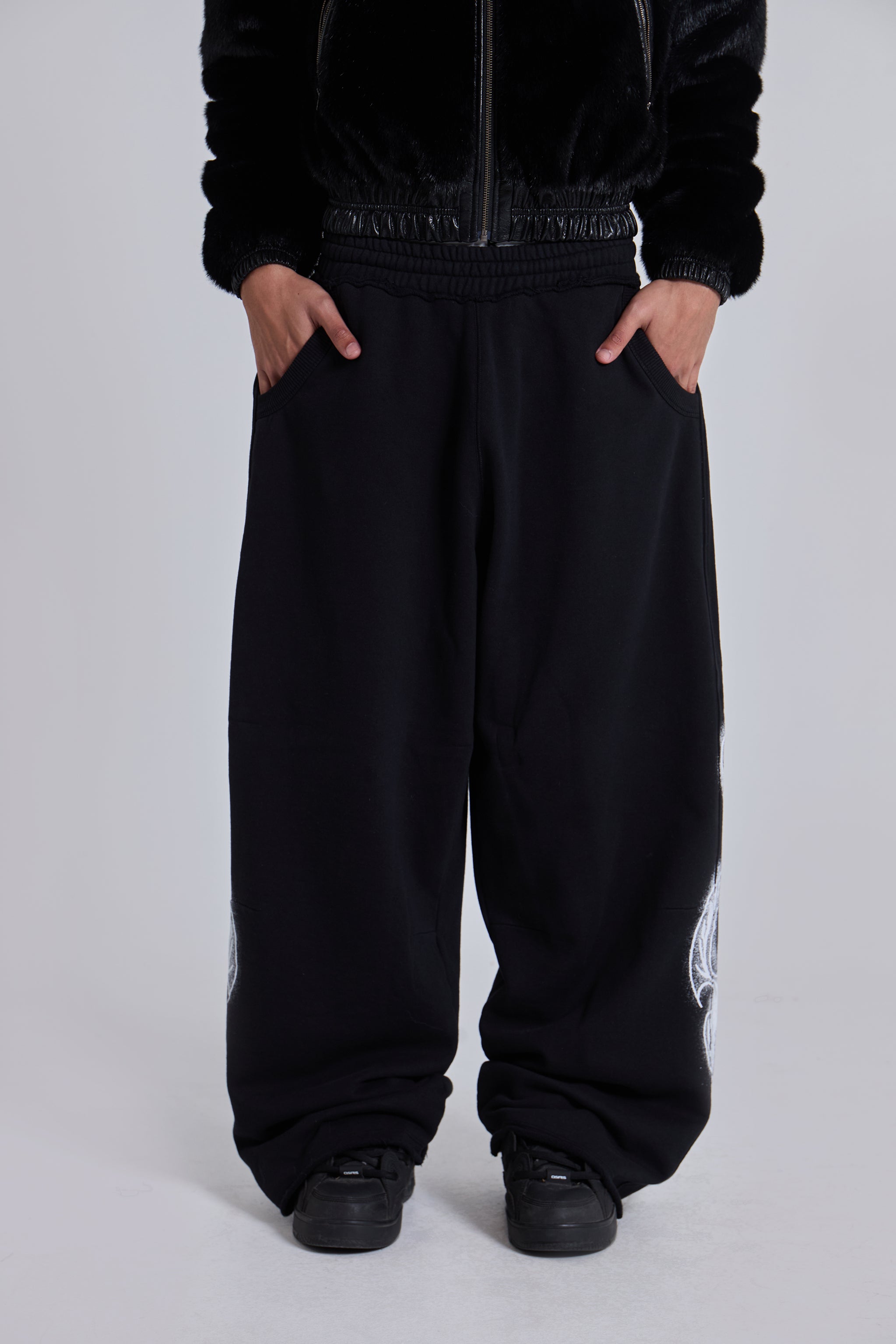 Black Gothic Print Baggy Monster Joggers