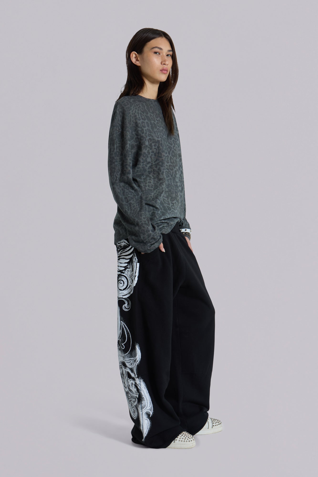 Black Gothic Print Baggy Monster Joggers