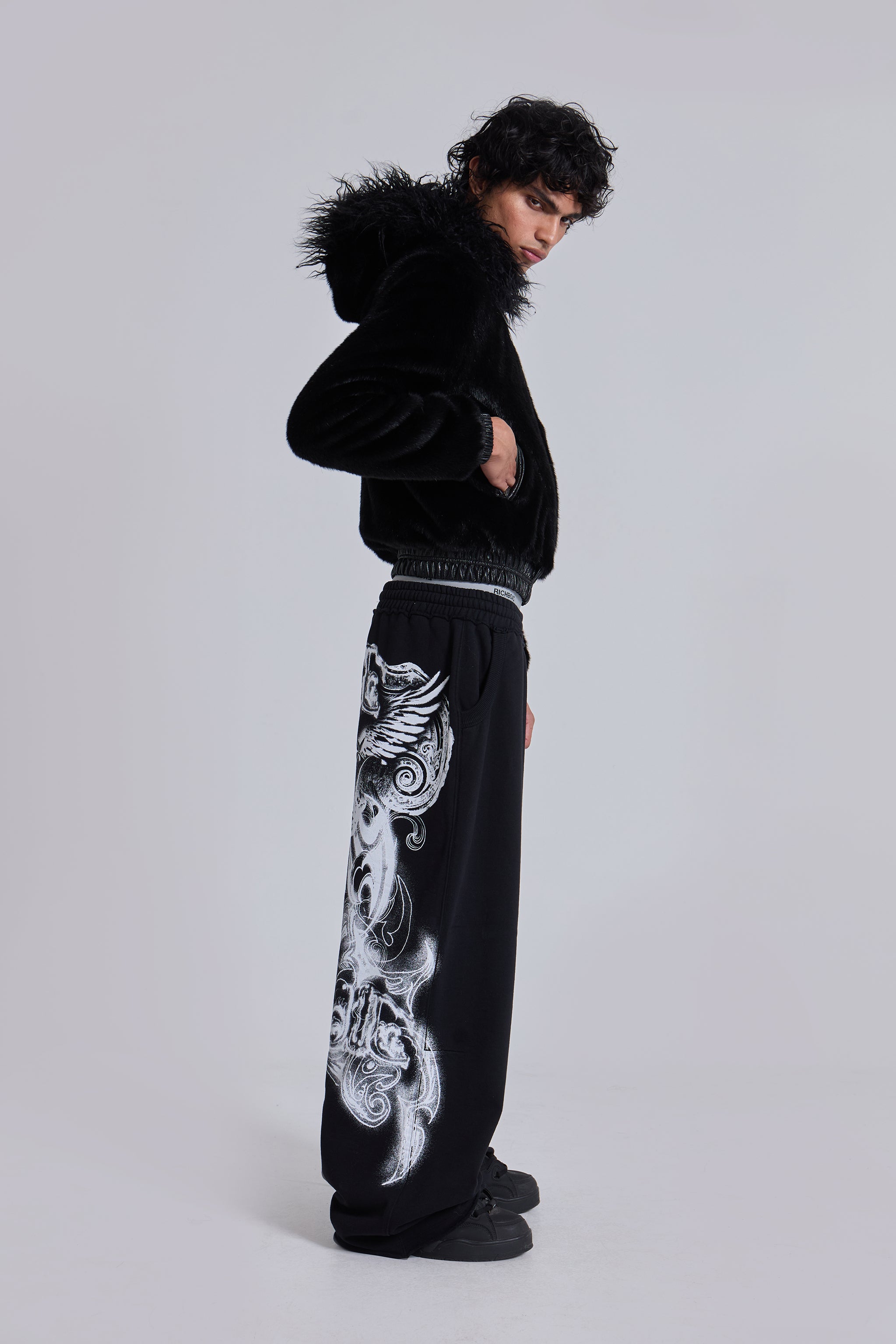 Black Gothic Print Baggy Monster Joggers