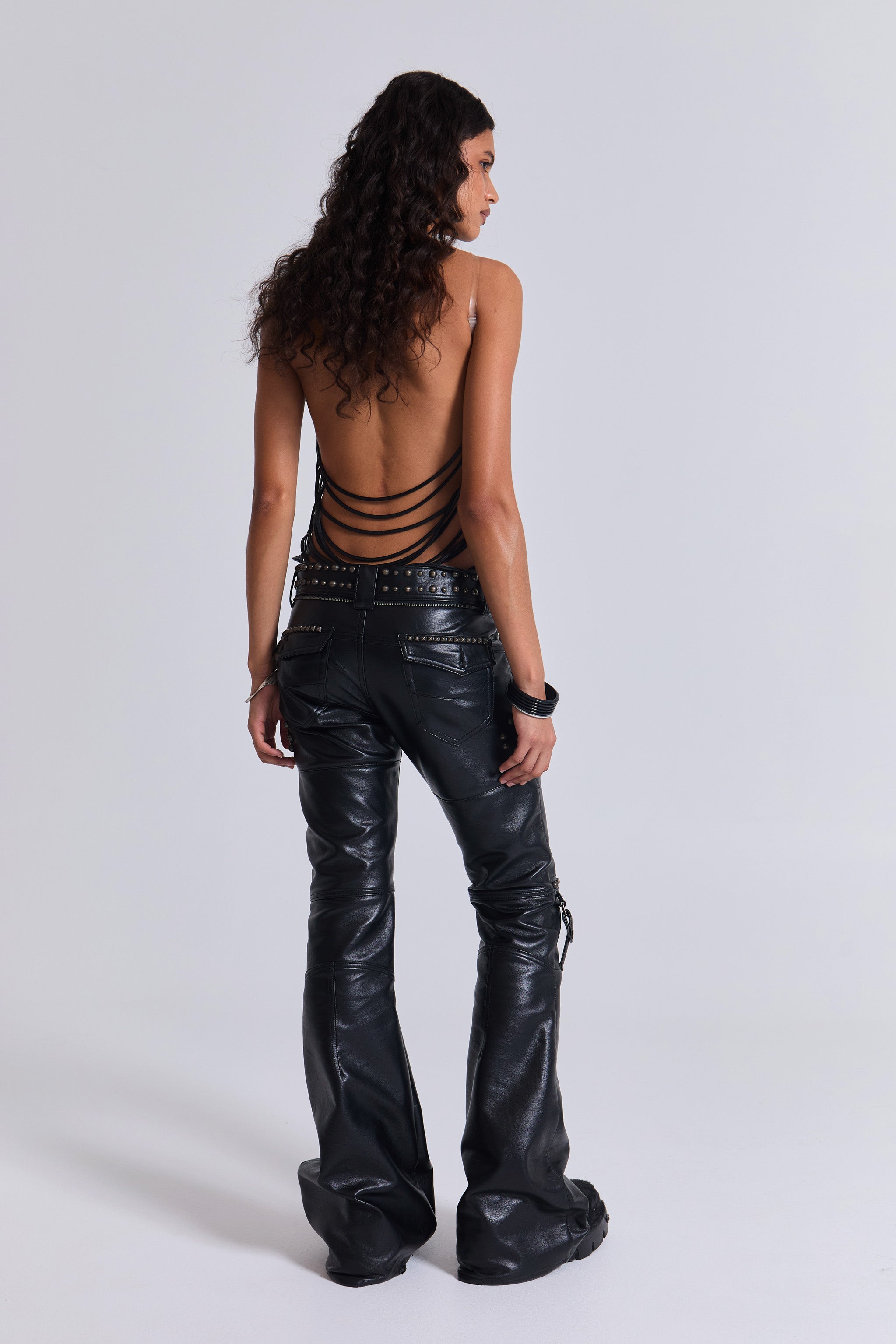 Black Carbon Black Studded Drift Bootcut Pants