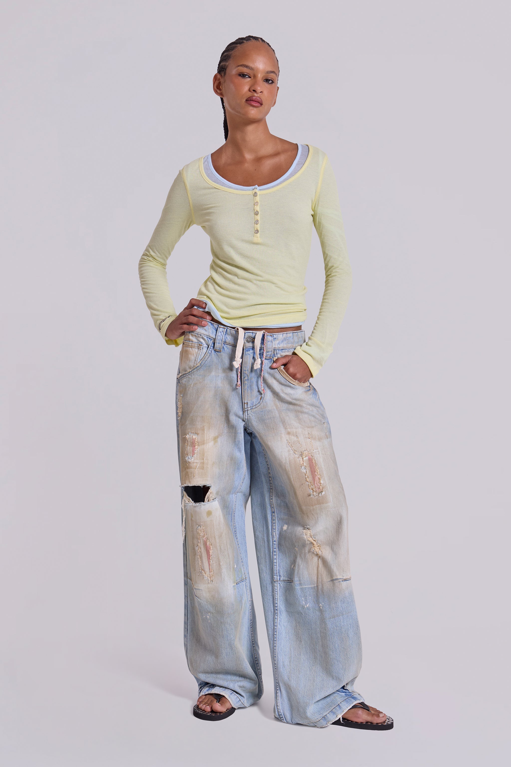 Sheer Henley Top in Buttercup