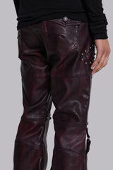 Burgundy Studded Faux Leather Drift Trousers