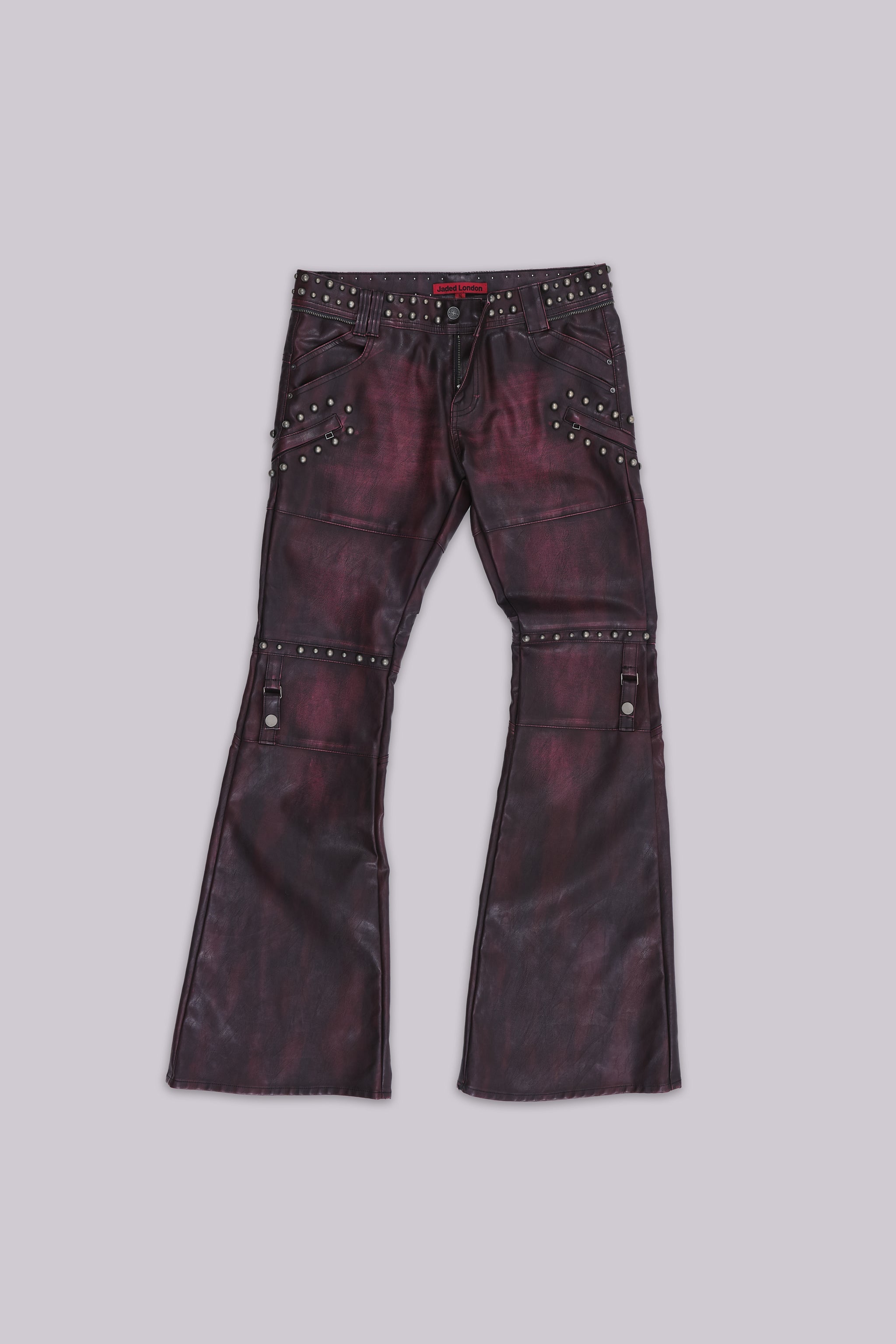 Burgundy Studded Faux Leather Drift Trousers