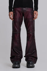 Burgundy Studded Faux Leather Drift Trousers
