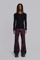 Burgundy Studded Faux Leather Drift Trousers