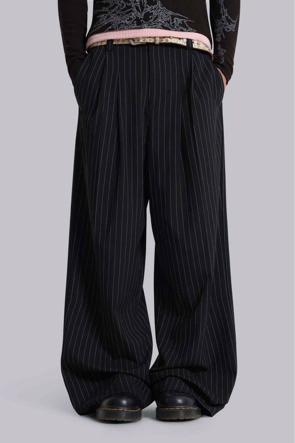 Black Pinstripe Goliath Suit Pants