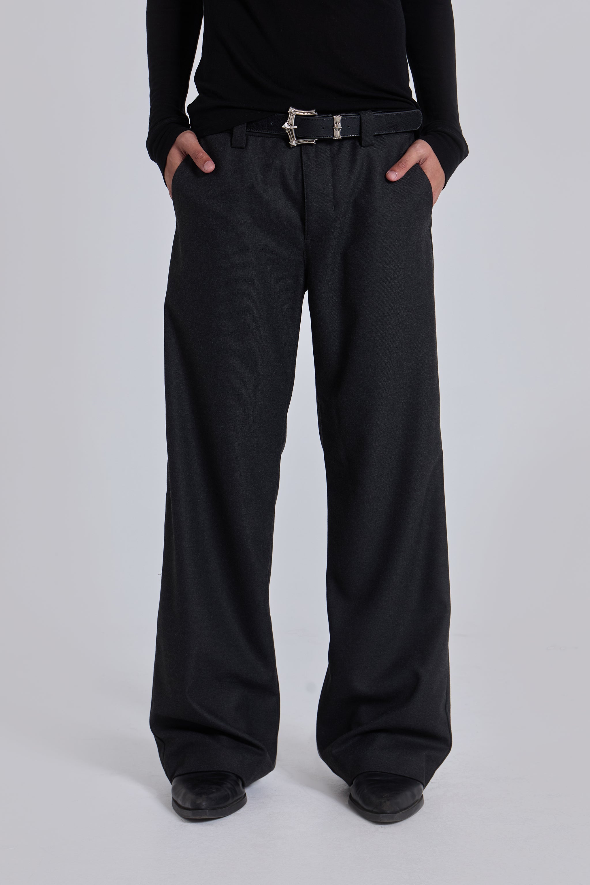 Charcoal Stacked Straight Suit Pants