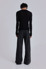 Charcoal Stacked Straight Suit Pants