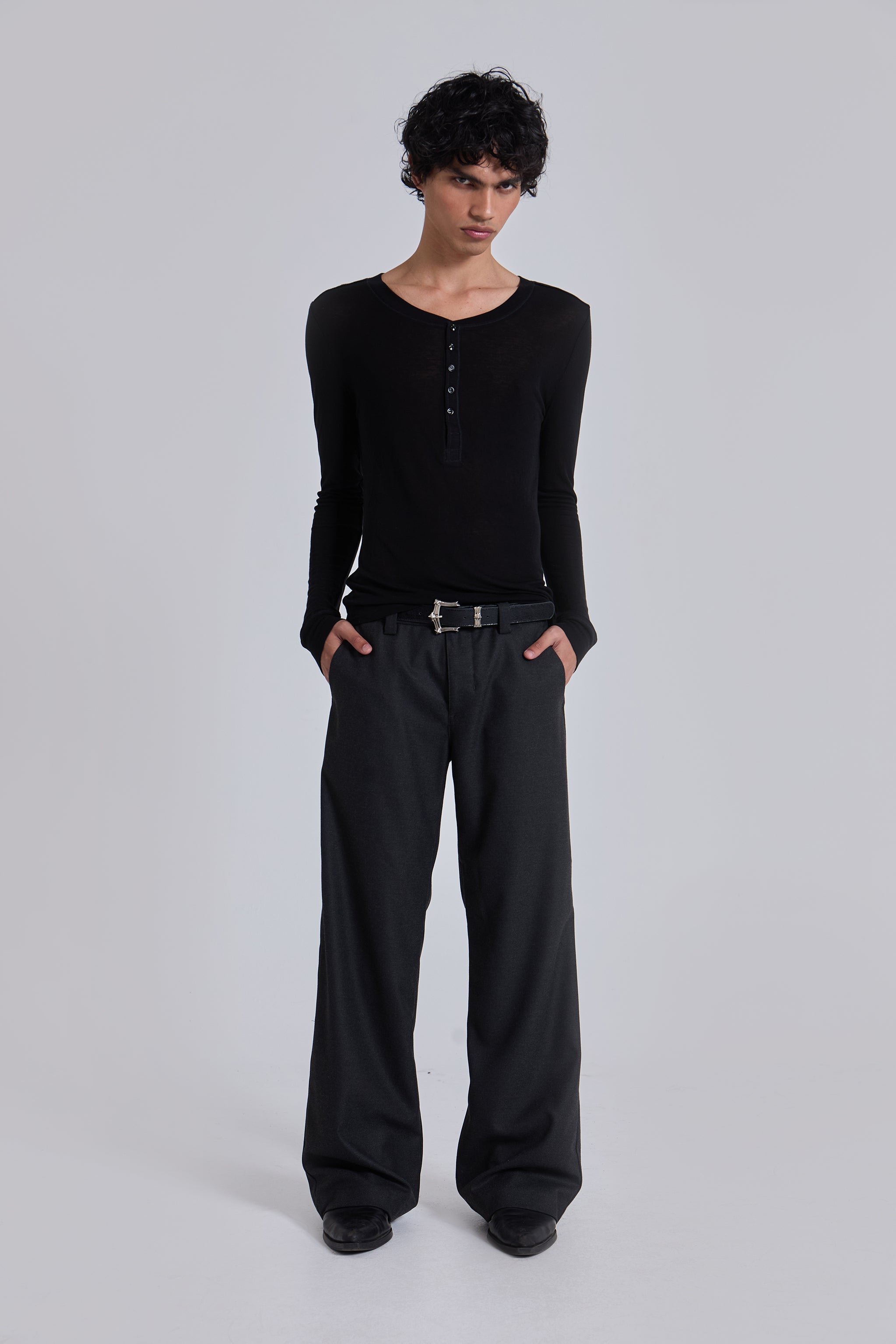 Charcoal Stacked Straight Suit Pants