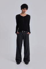 Charcoal Stacked Straight Suit Pants